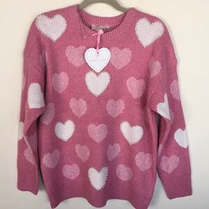 Pink Rose Pink Heart Sweater Crewneck